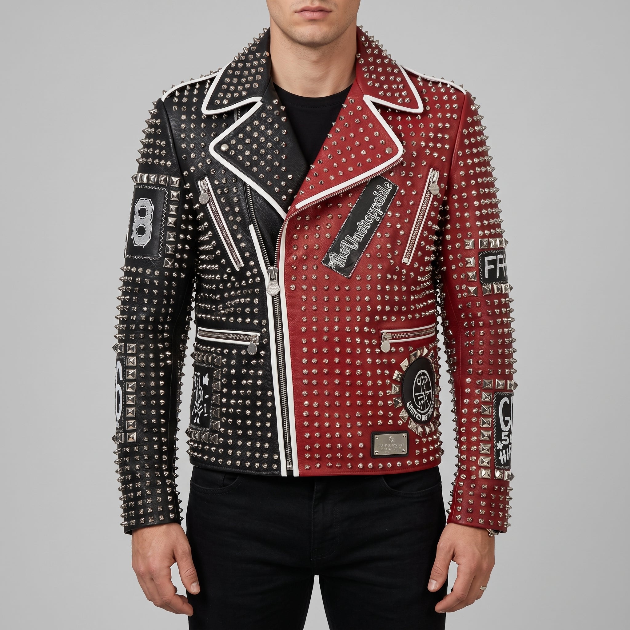 Men's Black and Red Two-Tone Leather Perfecto Biker Jacket — Morris