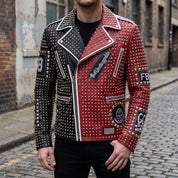 Men's Black and Red Two-Tone Leather Perfecto Biker Jacket — Morris