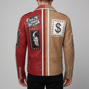 Men's Tan and Red Two-Tone Leather Perfecto Biker Jacket — Morris