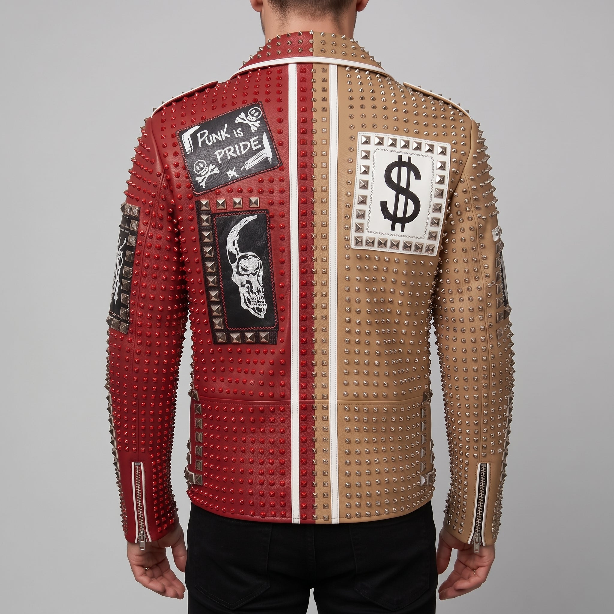 Men's Tan and Red Two-Tone Leather Perfecto Biker Jacket — Morris