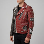 Men's Black and Red Two-Tone Leather Perfecto Biker Jacket — Morris