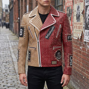Men's Tan and Red Two-Tone Leather Perfecto Biker Jacket — Morris
