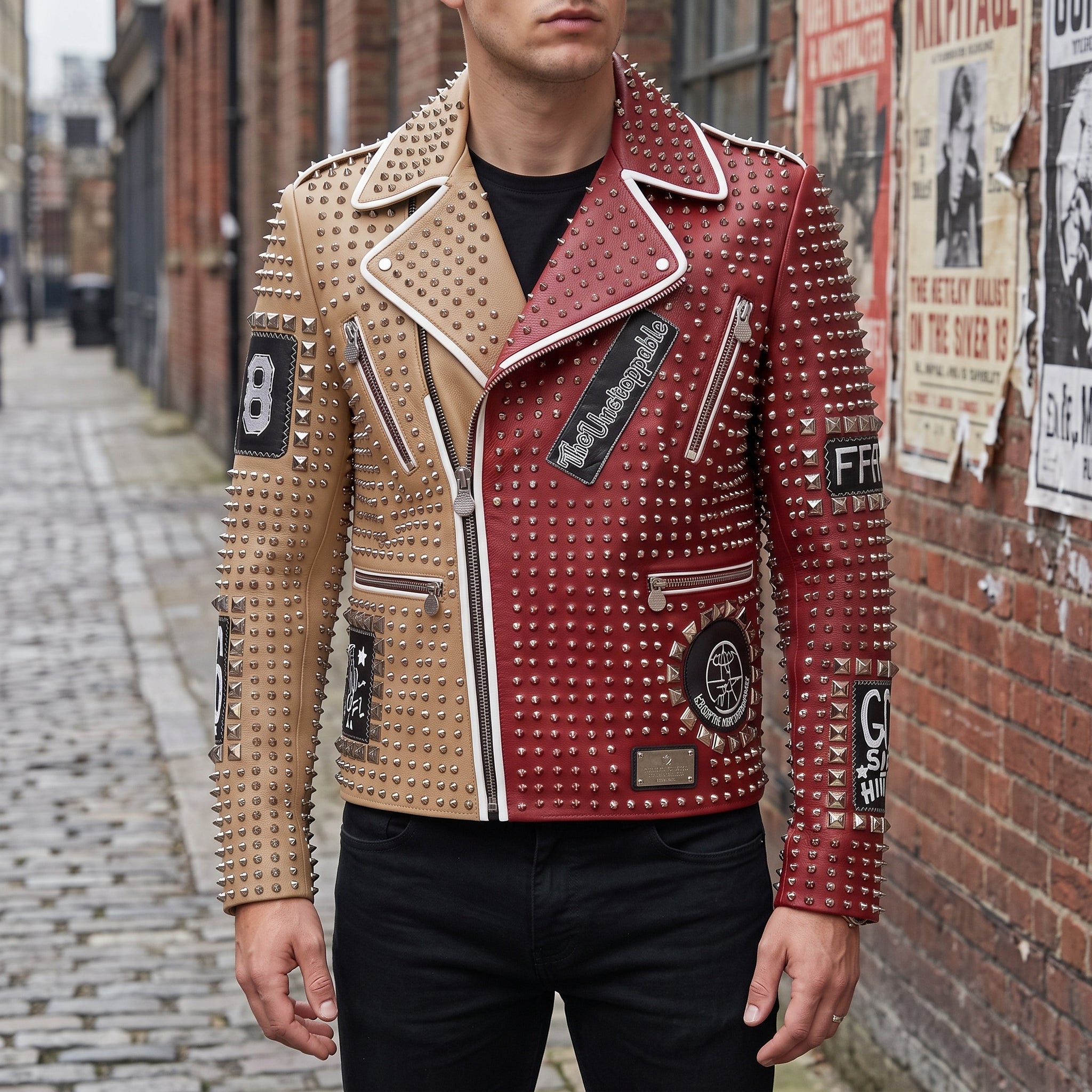 Men's Tan and Red Two-Tone Leather Perfecto Biker Jacket — Morris
