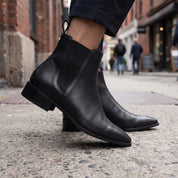 Men's Black and Silver Tone Pointed-Toe Leather Chelsea Boots — Grayson