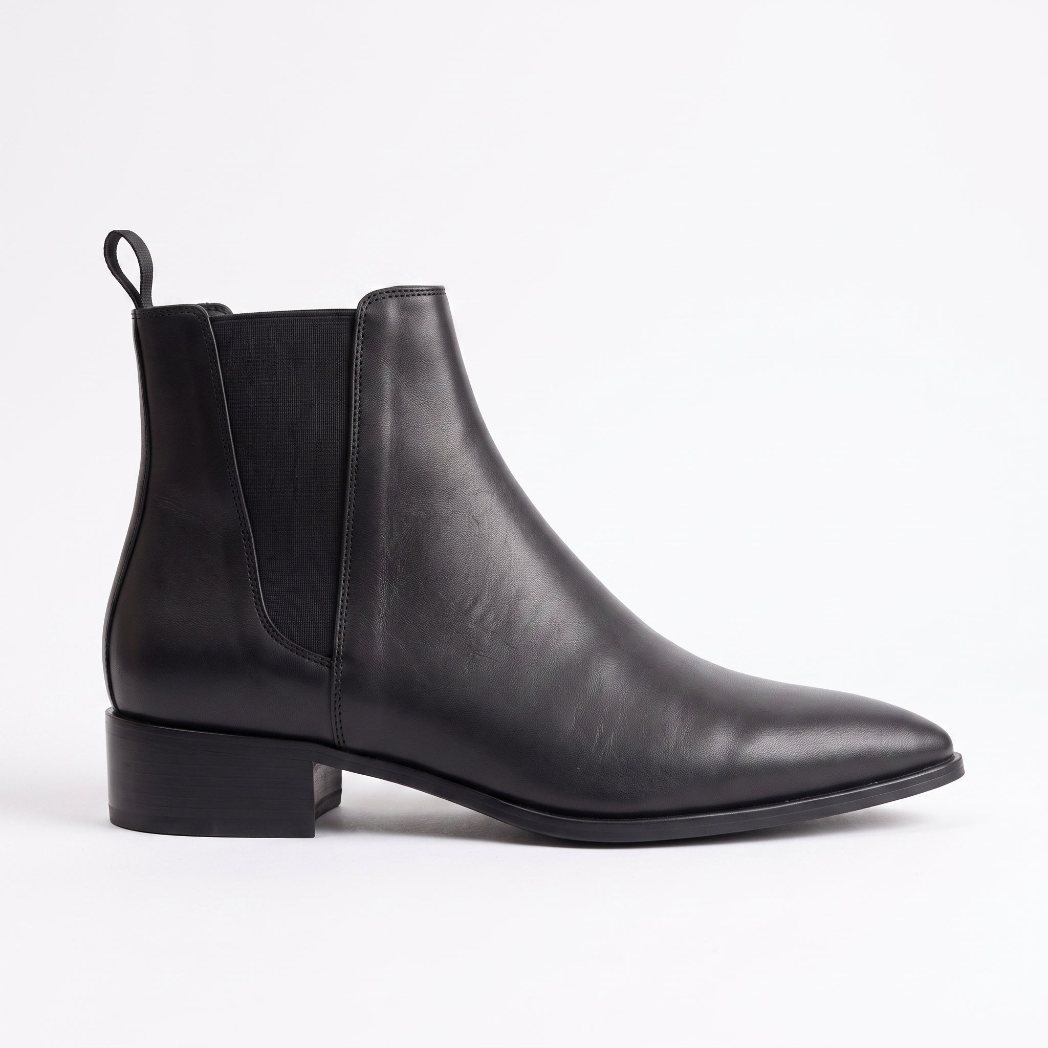 Men's Black and Silver Tone Pointed-Toe Leather Chelsea Boots — Grayson