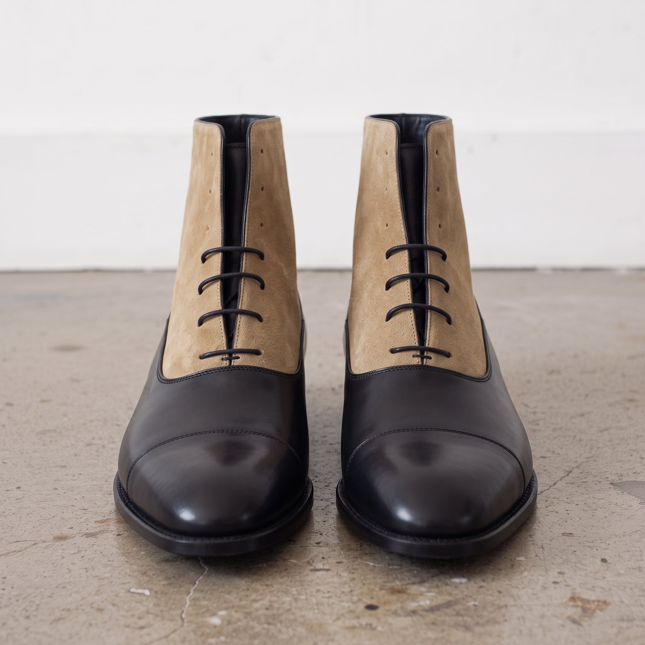 Men's Black and Tan Cap-Toe Leather Balmoral Boots — Beeton