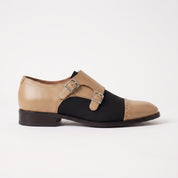 Men's Black and Tan Cap-Toe Leather Double Monk Strap Shoes — Uxbridge