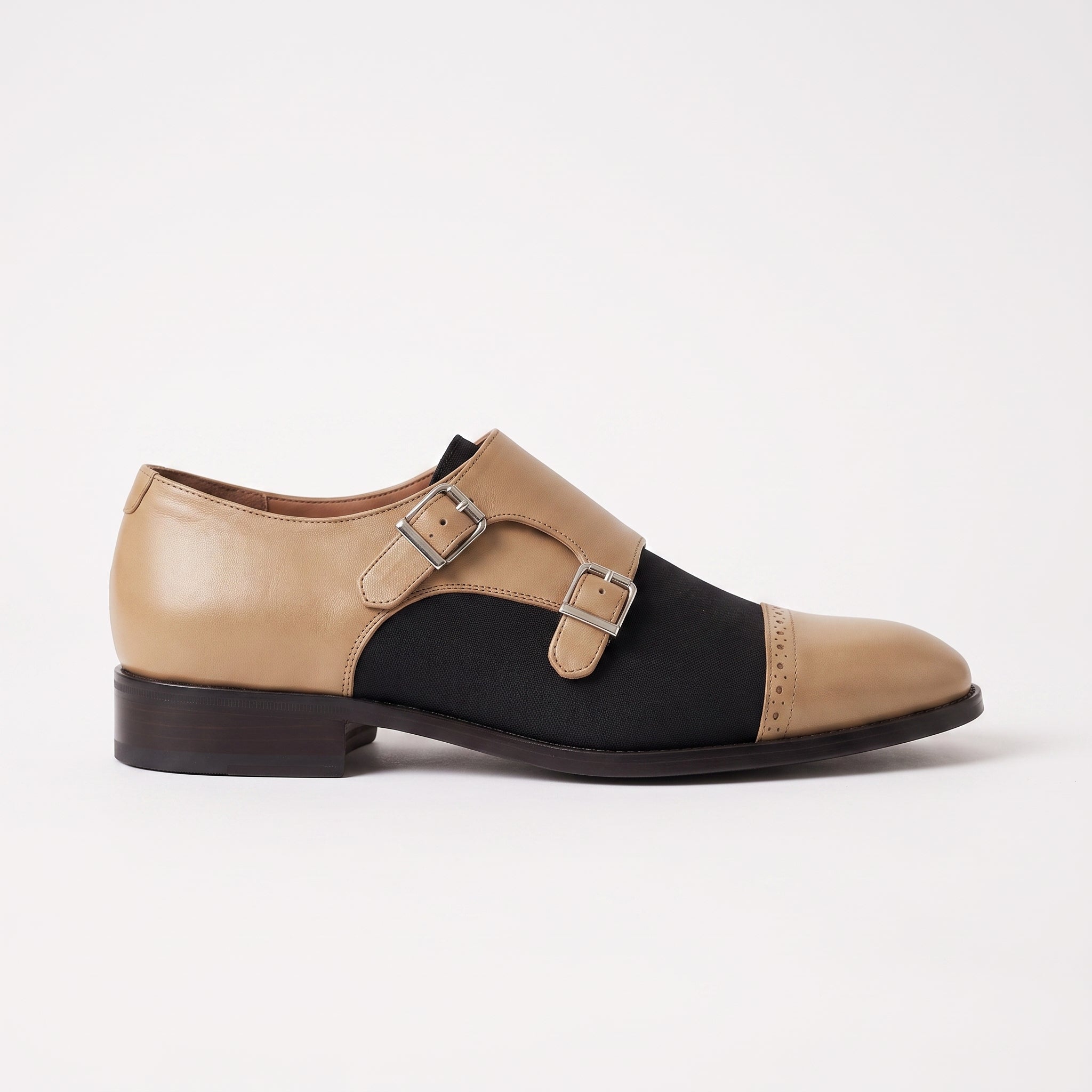 Men's Black and Tan Cap-Toe Leather Double Monk Strap Shoes — Uxbridge