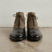 Men's Black and Tan Herringbone-Embossed Leather Plain-Toe Oxford Boots — Hopwell
