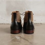 Men's Black and Tan Herringbone-Embossed Leather Plain-Toe Oxford Boots — Hopwell