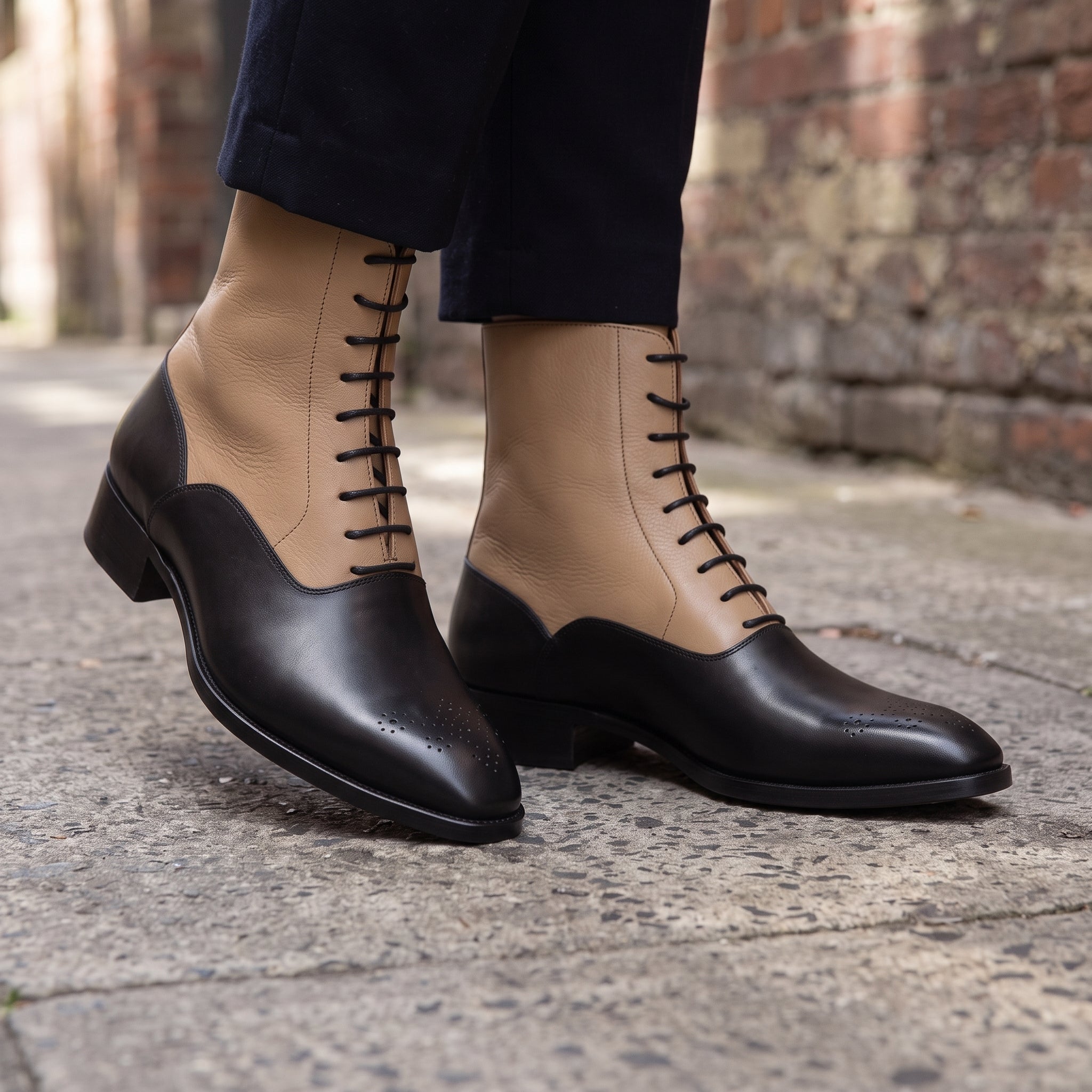 Men's Black and Tan Two-Tone Leather Balmoral Boots — Stockport