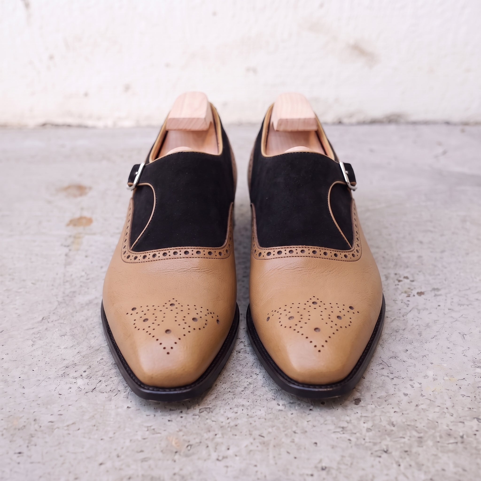 Men's Black and Tan Leather Monk Strap Shoes — Bramhall