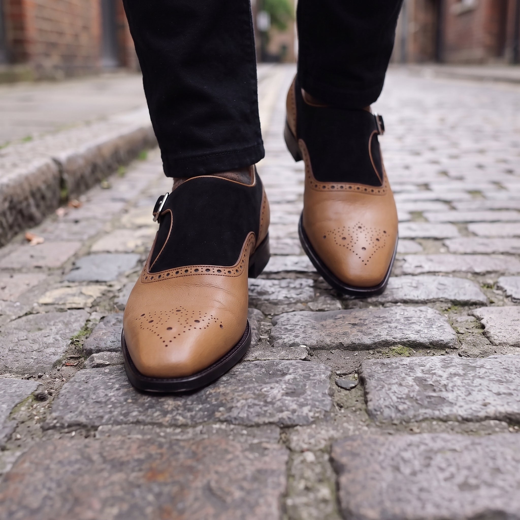 Men's Black and Tan Leather Monk Strap Shoes — Bramhall