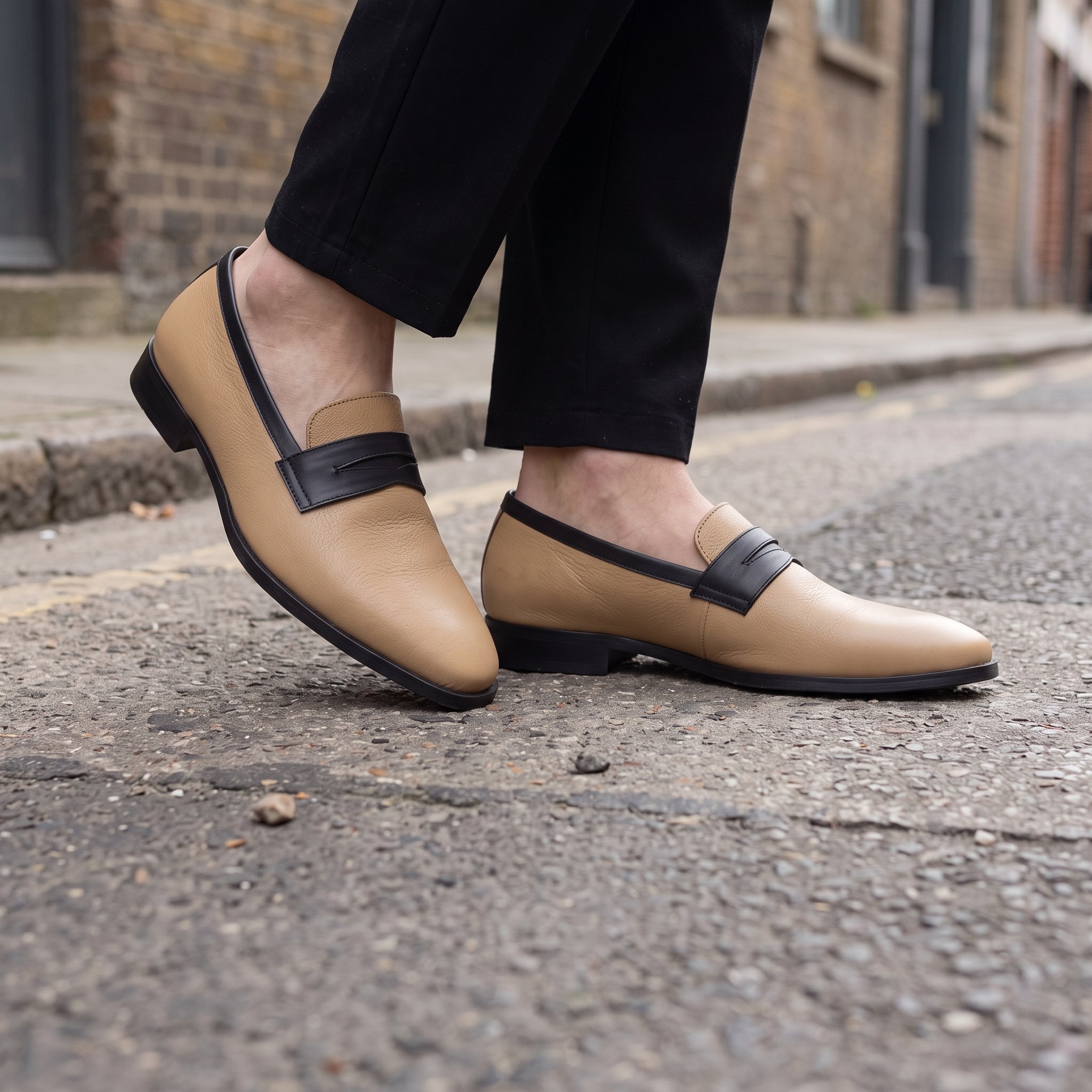 Men's Black and Tan Leather Penny Loafers — Laxton