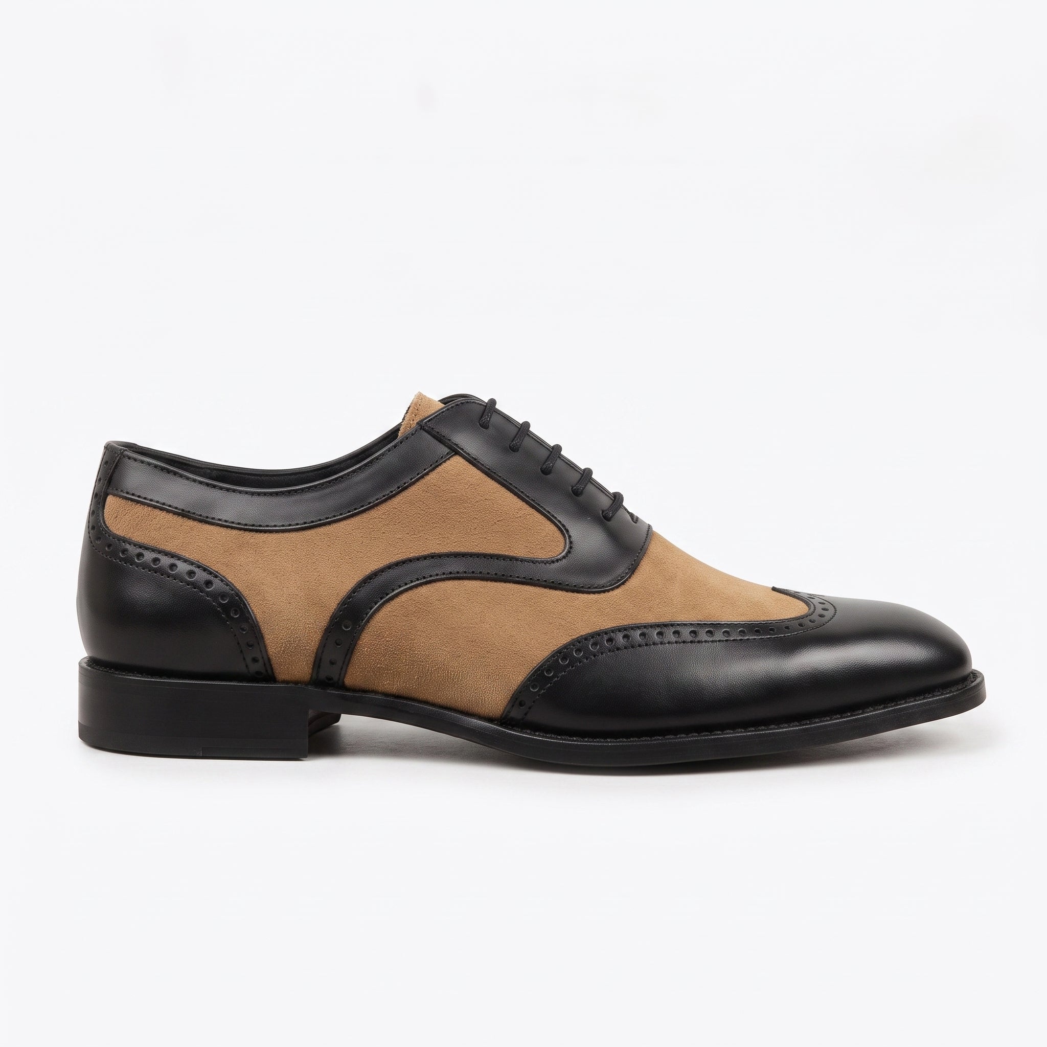 Men's Black and Tan Spectator Wingtip Suede and Leather Oxfords — Caulfield