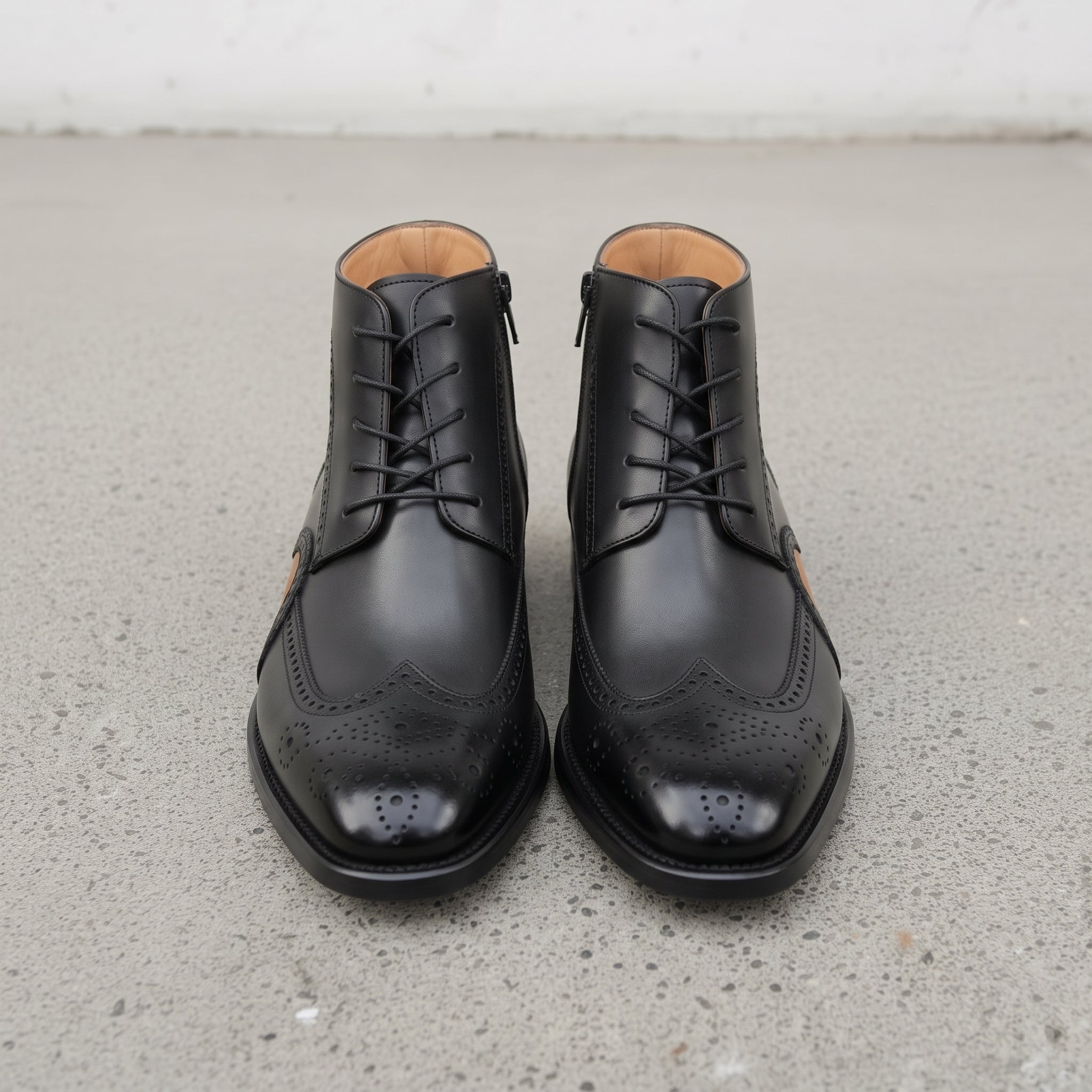 Men's Black and Tan Wingtip Leather Oxford Boots — Bulmer