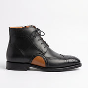 Men's Black and Tan Wingtip Leather Oxford Boots — Bulmer