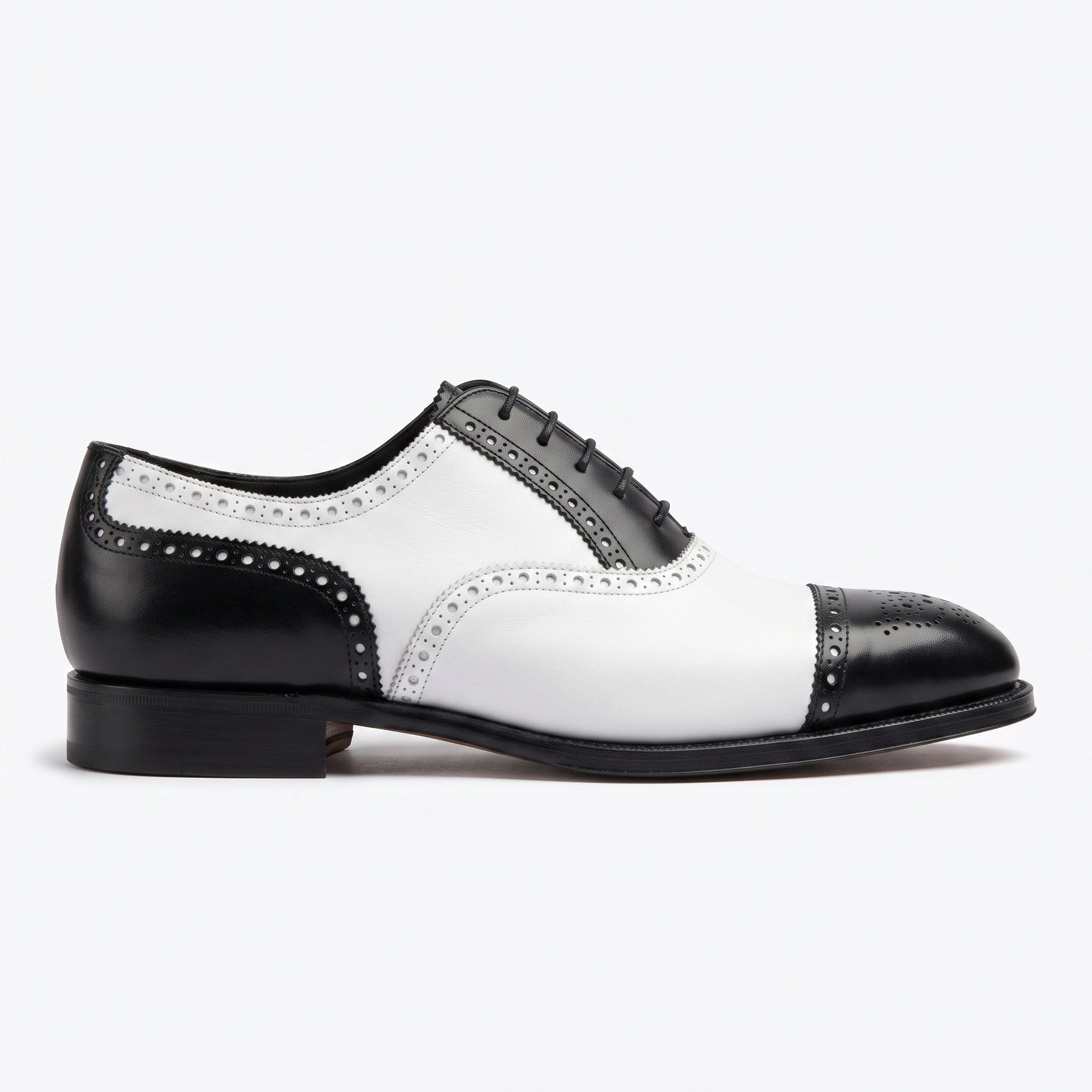 Men's Black and White Cap-Toe Leather Spectator Oxfords — Hodgson