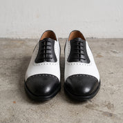 Men's Black and White Cap-Toe Pebbled Leather Spectator Oxfords — Brinton