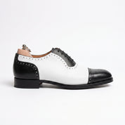 Men's Black and White Cap-Toe Pebbled Leather Spectator Oxfords — Brinton