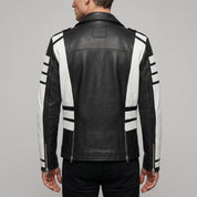 Men's Black and White Leather Biker Jacket — Blunt
