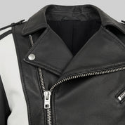 Men's Black and White Leather Biker Jacket — Blunt