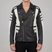 Men's Black and White Leather Biker Jacket — Blunt