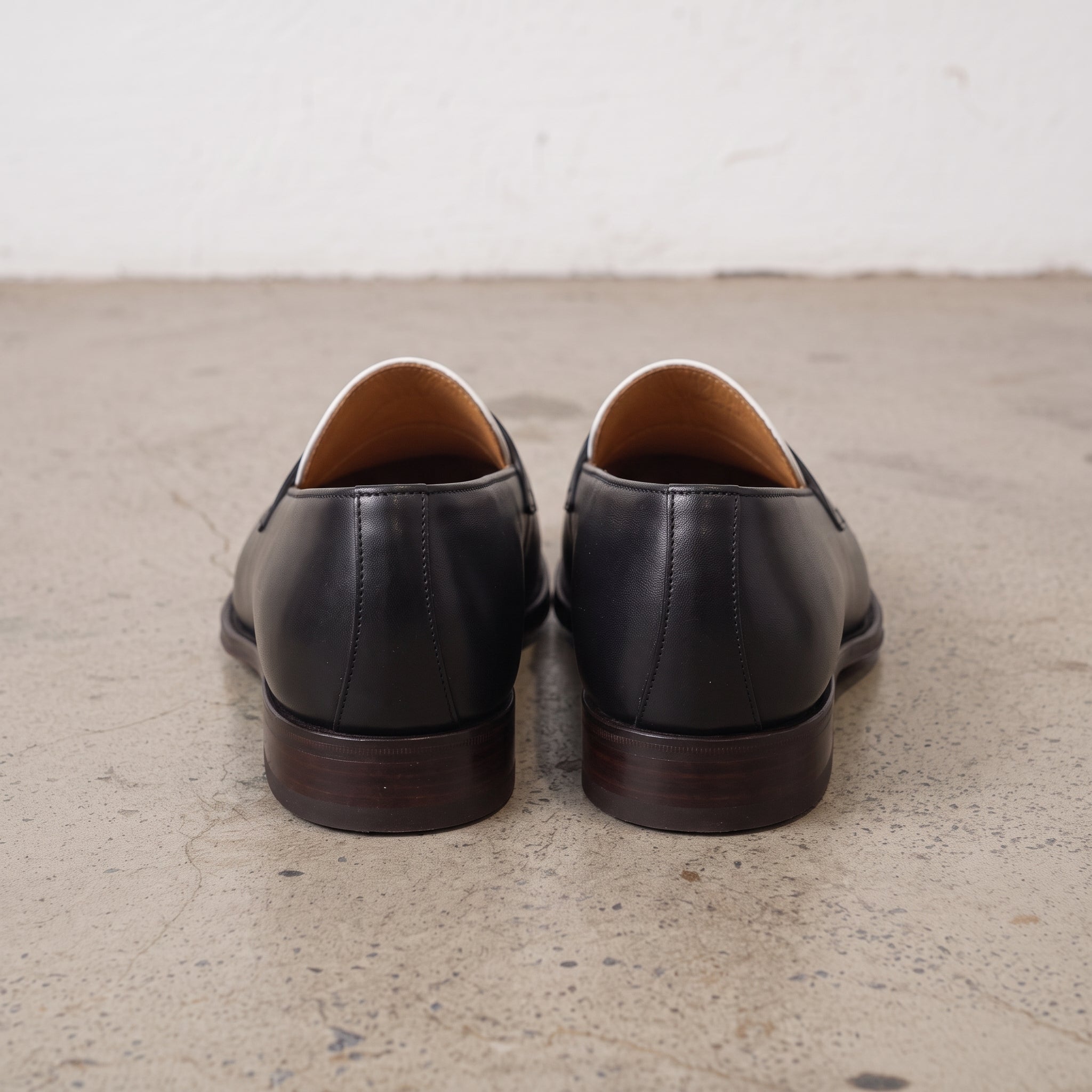 Men's Black and White Plain-Toe Leather Spectator Penny Loafers — Connell