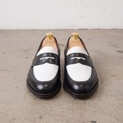 Men's Black and White Plain-Toe Leather Spectator Penny Loafers — Connell