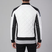 Men's Black and White Quilted Leather Bomber Jacket — Baverstock