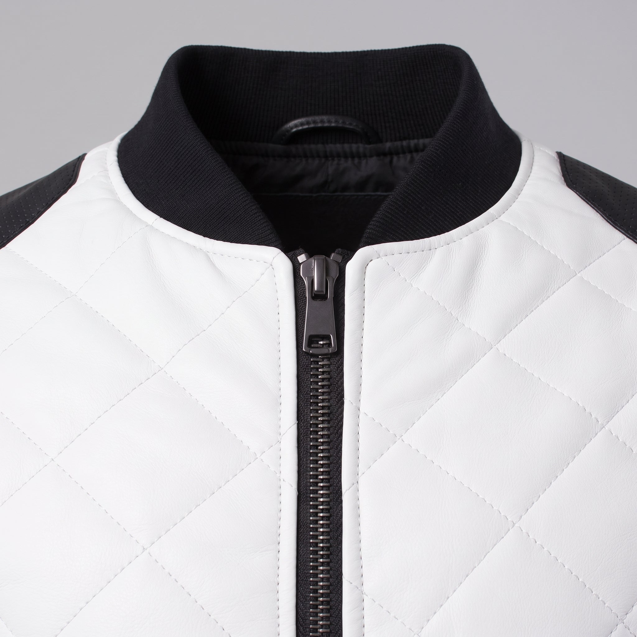 Men's Black and White Quilted Leather Bomber Jacket — Baverstock
