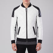 Men's Black and White Quilted Leather Bomber Jacket — Baverstock