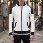 Men's Black and White Quilted Leather Bomber Jacket — Baverstock