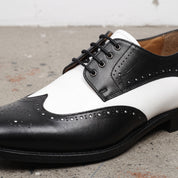 Men's Black and White Spectator Wingtip Leather Derby Shoes — Rugeley