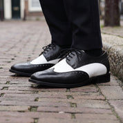 Men's Black and White Spectator Wingtip Leather Derby Shoes — Rugeley