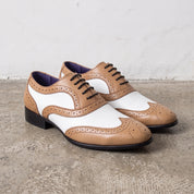 Men's Tan and White Wingtip Leather Spectator Oxfords — Bardolph