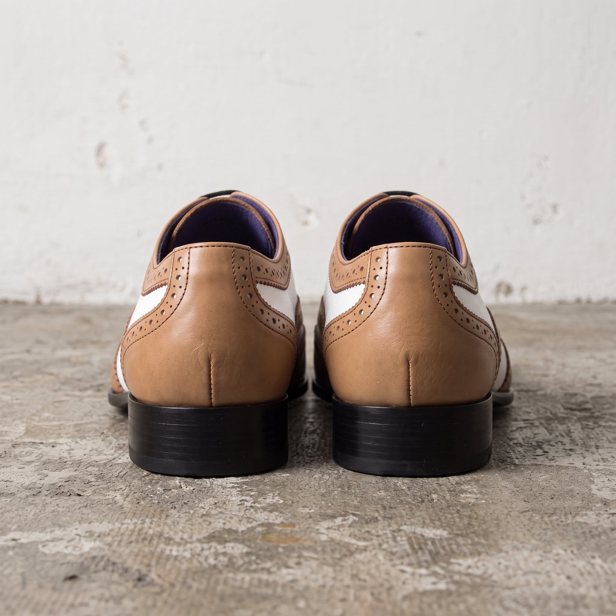 Men's Tan and White Wingtip Leather Spectator Oxfords — Bardolph