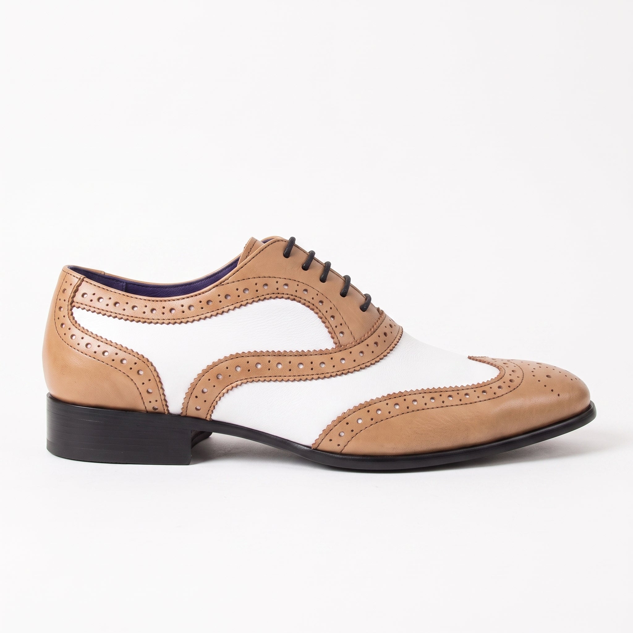 Men's Tan and White Wingtip Leather Spectator Oxfords — Bardolph