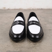 Men's Black and White Two-Tone Alligator-Embossed Leather Penny Loafers — Fenmore