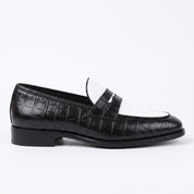 Men's Black and White Two-Tone Alligator-Embossed Leather Penny Loafers — Fenmore