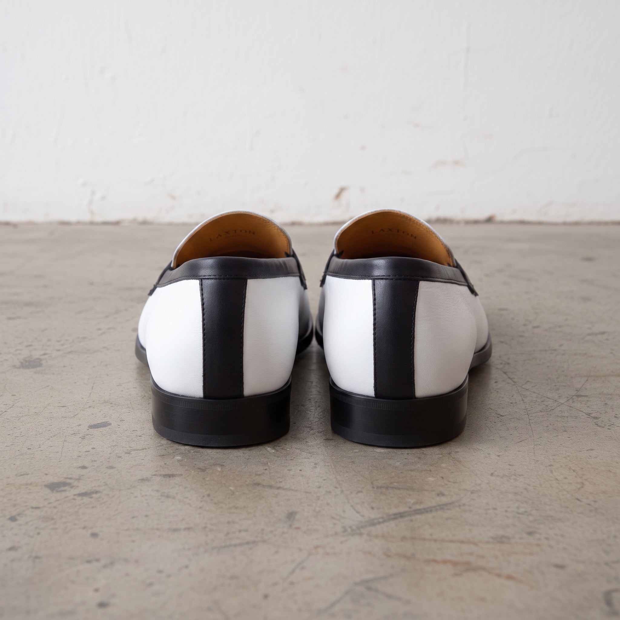 Men's Black and White Two-Tone Leather Penny Loafers — Laxton