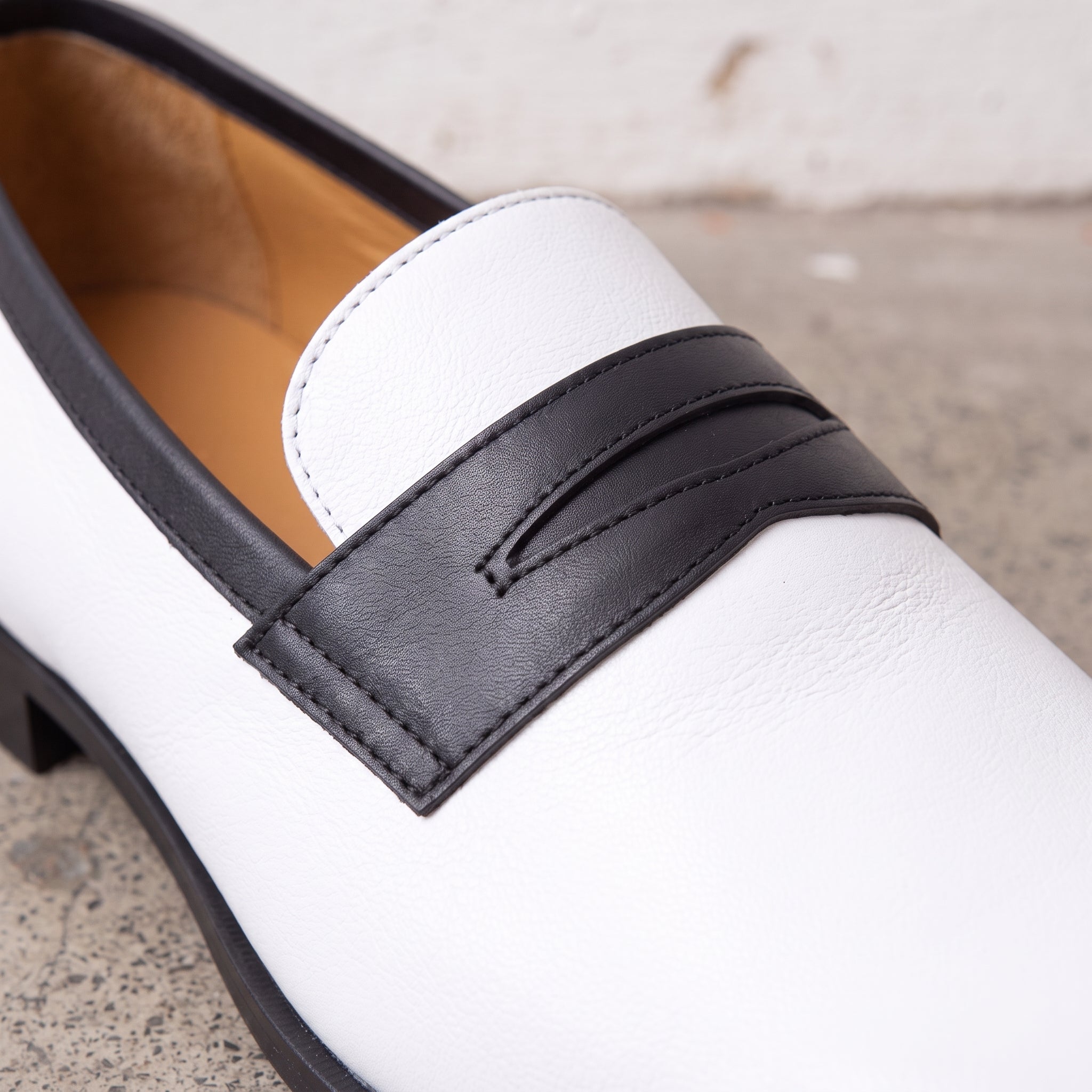 Men's Black and White Two-Tone Leather Penny Loafers — Laxton