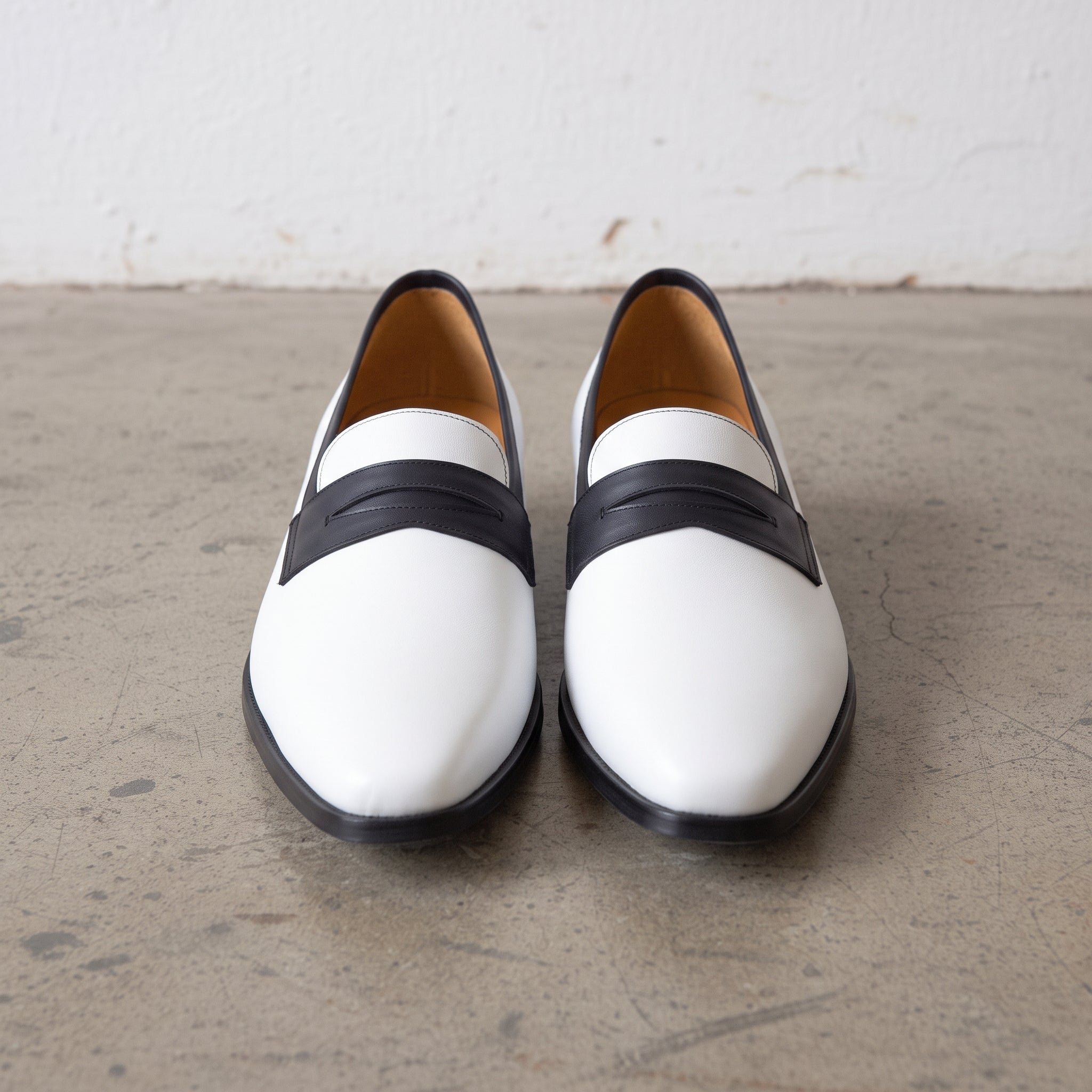 Men's Black and White Two-Tone Leather Penny Loafers — Laxton