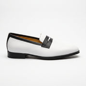 Men's Black and White Two-Tone Leather Penny Loafers — Laxton