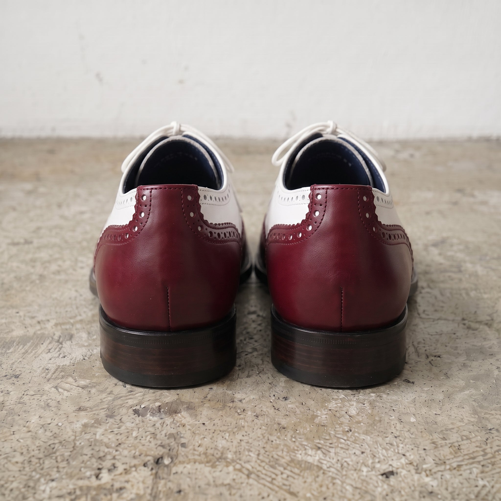 Men's Burgundy and White Two-Tone Wingtip Leather Oxfords — Gunnell
