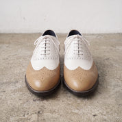 Men's Tan and White Two-Tone Wingtip Leather Oxfords — Gunnell