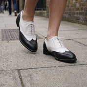 Men's Black and White Two-Tone Wingtip Leather Oxfords — Gunnell