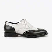 Men's Black and White Two-Tone Wingtip Leather Oxfords — Gunnell
