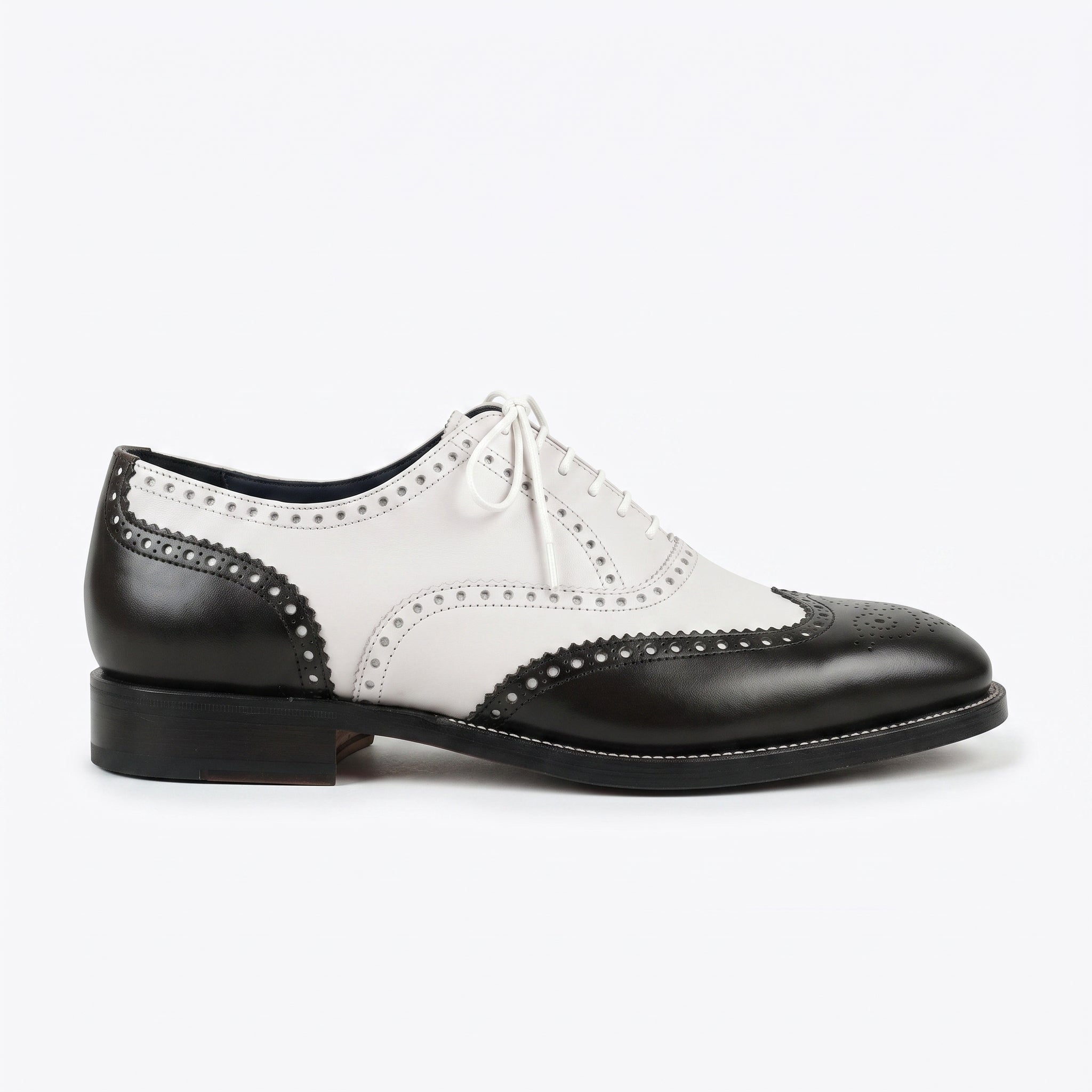 Men's Black and White Two-Tone Wingtip Leather Oxfords — Gunnell