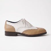Men's Tan and White Two-Tone Wingtip Leather Oxfords — Gunnell